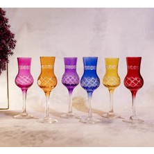 Sudeka 6 Parça Renkli Kristal Kesme Kahve Yanı Kadeh Bardak Seti