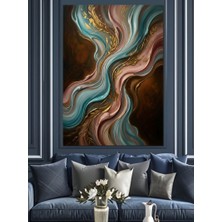 Artmeg Soyut Mavi ve Altın Dalgalar Dekoratif Kanvas - Mdf Ahşap Tablo
