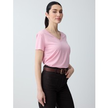 Jimmy Key Pembe V Yaka Kısa Kollu Modal Örme Tişört
