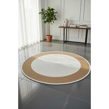 Home İnn Tekstil Home İnn Yuvarlak Halı Krem Orta Natural Çerçeve | Modern Şık Salon Halısı | Soft ve Estetik Dekor