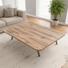 Ratemo Mobilya Ahşap Renk Oval Kenar Yer Sofrası, 6 Kişilik Ahşap Renk Masa, Metal Ayaklı Yemek Masası 119X89 cm
