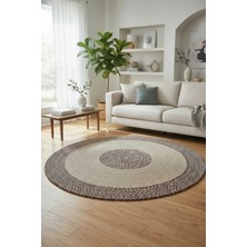 Home İnn Rustik Yuvarlak Jüt Stil Halı – Doğal Hasır Görünümlü Bohem Dekoratif Halı Bordörlü Model