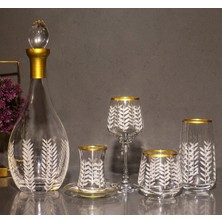 Sudeka 31 Parça 6 Kişilik Başak Kristal Kesme Gold Cam Su Bardak Takımı,meşrubat Bardağı Seti