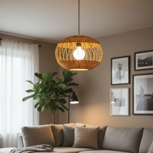 Rattam Ball: 40CM El Örgüsü Doğal Rattan Küre Avize - Modern Bohem Sarkıt
