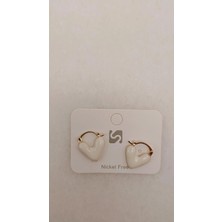 Tılsım Accesories Beyaz Kalp Küpe Gold