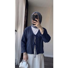 Miostil Pileli Ön Iki Bağlamalı Tunik-Lacivert