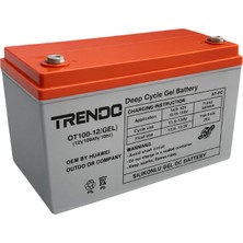 12V 100AH Trendo Jel Akü  Deep Cycle Yüksek Performans Serisi Uzun Ömürlü Vrla Jel Akü