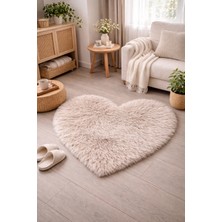 Eyprich Kuzu Post Peluş Premium Kalp Desen Yumuşak Tüylü Halı - Krem