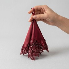 Ceyyiz Bordo El Işlemesi Taşlı ve Boncuklu Gelin Mendili - 40 cm Kına Mendili Gelin El Aksesuarı