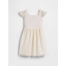 Gap Kız Bebek Kırık Beyaz Babygap %100 Geri Dönüştürülmüş Shine Flutter Elbise