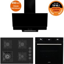Afm Tech ve Ferre Marka Hq 8 Prog. Turbolu Siyah Dijital Ankastre Set (SC405-WFA WOK+FM7700+FM3250)