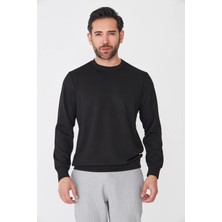 White Stone Siyah Sıfır Yaka Uzun Kollu Basic Sweatshirt
