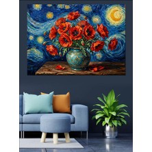 Artmeg Yıldızlı Gece Altında Kırmızı Güller Dekoratif Kanvas - Mdf Ahşap Tablo