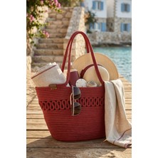 Comfort Craft Premium Desenli Hasır Dokulu Kadın Plaj Çantası - El Örgüsü Stil Tatil ve Şehir Çantası