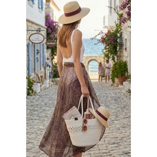Comfort Craft Premium Desenli Hasır Dokulu Kadın Plaj Çantası - El Örgüsü Stil Tatil ve Şehir Çantası