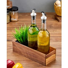 MODA OZY Ahşap Stantlı 2'li 750 ml Amber Zeytinyağı Sıvıyağ Şişesi Yağdanlık Seti(Sazlık Çiçek Hediyeli)