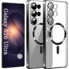 Alstrap Samsung Galaxy S26 Ultra Kılıf Uyumlu Şeffaf Kenarı Renkli Lens Korumalı Silikon Kılıf