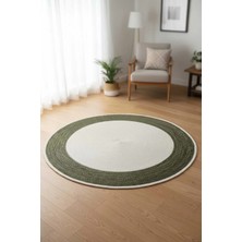 Home İnn Tekstil Home İnn Yuvarlak Halı Yeşil & Beyaz Kontrast | Modern Dekoratif Salon Halısı | Doğal ve Dengeli Tasarım