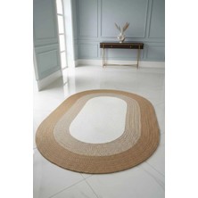 Home İnn Tekstil Home İnn Modern Oval Halı Natural & Krem | Şık Dekoratif Salon Halısı | Minimal Bohem Ev Dekoru