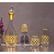 Sudeka 37 Parça 12 Kişilik Kare El Dekor Kesme Gold Cam Su Bardak Takımı,meşrubat Bardağı Seti