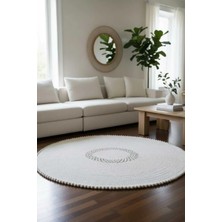Home İnn Minimal Yuvarlak Hasır Stil Halı – Bohem Dekoratif Salon Halısı Püskül Kenarlı