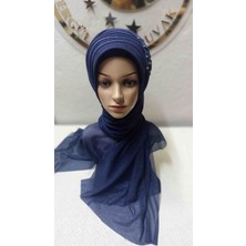 Ergül Hazır Duvak Simli Lacivert Beyoğlu Taşlı Duvak,hazır Duvak,düğün,hazır Şal,hazır Türban,abiye Şal,sünnet,nişan,söz