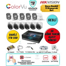 Hikvision 11 Kameralı Gece Renkli Güvenlik Seti 2mp Sesli Colorvu 1tb SSD 16 Kanal Dvr 6 Iç 5 Dış