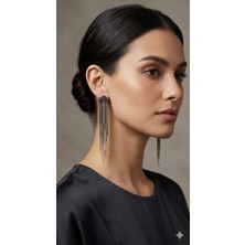 Tılsım Accesories Sallantılı Zincir Küpe Siyah 12CM.