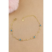 Keyifli Hayaller 316L Çelik Halhal - Nazar Boncuklu Dorika Zincir 316L Çelik Halhal 22+5cm Kararmaz Solmaz