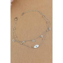 Keyifli Hayaller 316L Çelik Halhal - 2li Kombin Nazar Göz Dorika Zincir 316L Çelik Halhal 21+5cm Kararmaz Solmaz