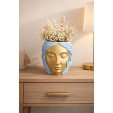 Alpin Gold & Mavi Kadın Yüz Saksı – Dekoratif Çiçeklik, Modern Tasarım, Organik Pla