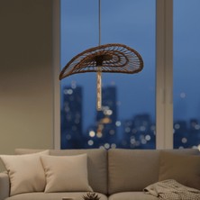 Rattam Gaia Serisi: 45CM Genişliğinde Yassı Formlu Doğal Hasır Avize (Basık Tavan Dostu)