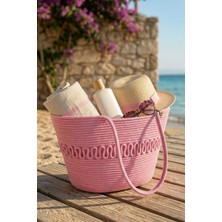 Comfort Craft Premium Desenli Hasır Dokulu Kadın Plaj Çantası - El Örgüsü Stil Tatil ve Şehir Çantası