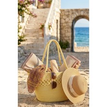 Comfort Craft Premium Desenli Hasır Dokulu Kadın Plaj Çantası - El Örgüsü Stil Tatil ve Şehir Çantası