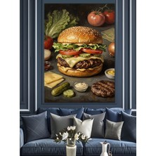 Tablomega Büyük ve Iştah Açıcı Hamburger Tablosu Dekoratif Kanvas - Mdf Ahşap Tablo