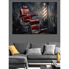 Tablomega Klasik Berber Salonu Koltuğu Sanatı Dekoratif Kanvas - Mdf Ahşap Tablo