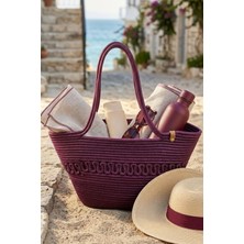 Comfort Craft Premium Desenli Hasır Dokulu Kadın Plaj Çantası - El Örgüsü Stil Tatil ve Şehir Çantası