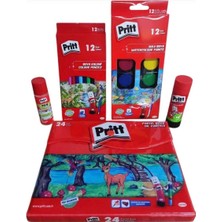 1000 Çeşit Hediye Dünyası Pritt Okul Seti Kuru Boya Sulu Boya Pastel Boya(Çantalı) Stick Yapıştırıcı