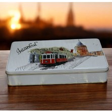 Istanbul Nostaljik Tramvay Temalı Metal Hediyelik Kapaklı Saklama Kutusu