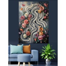 Tablomega Soyut Desenler ve Pembe Çiçekler Dekoratif Kanvas - Mdf Ahşap Tablo