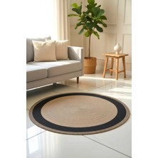 Home İnn Yuvarlak Hasır Görünümlü Dekoratif Halı – Modern Bohem Salon Halısı, Minimal Ev Dekor Halısı