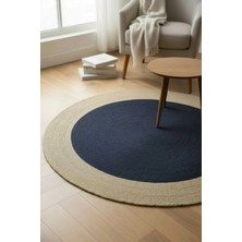 Home İnn Tekstil Home İnn Yuvarlak Halı Siyah Merkez Natural Çerçeve | Modern Şık Salon Halısı | Zarif ve Premium Dekor