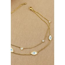 Keyifli Hayaller 316L Çelik Halhal - 2li Kombin Nazar Göz Kalpli Taşlı 316L Çelik Halhal 21+5cm Kararmaz Solmaz