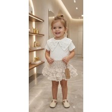 Kidzes Kız Bebek Kısa Kollu Merserize Bluz Müslin Etek 2'li Takım