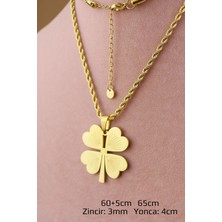 Keyifli Hayaller Çelik Kolye - Çelik Kararmaz Yonca Uçlu Gold Kuyumcu Model Burgu Kolye 60+5cm