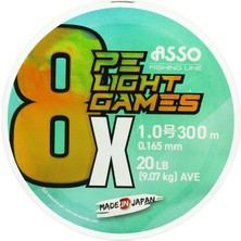 Asso 8X Light Games PE 8 Örgü Spin İp Misina 300mt Fluo Green  1.0 PE