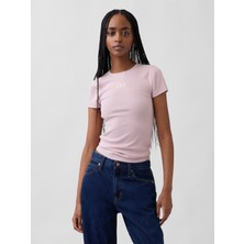 Gap Kadın Açık Pembe Modern Fitilli Gap Logo T-Shirt