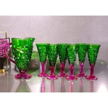 Sudeka 7 Parça Renkli Cam Su, Meşrubat Seti 1,5LT-270CC Pembe-Yeşil