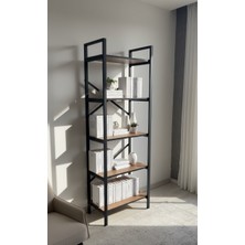 Modern Style Home Modern 5 Raflı Kitaplık Geniş Metal Kitaplık Dosya Rafı Ofis Salon Raf Ceviz