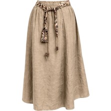 Mixray 4849 Kadın Leopar Bağlama Detaylı Etek Moka